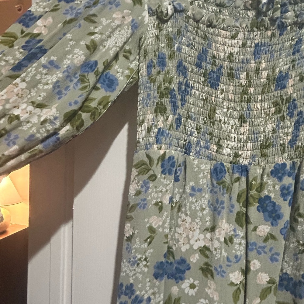 Reformation Floral Mini Dress - Blue and Green - Picture 2 of 4